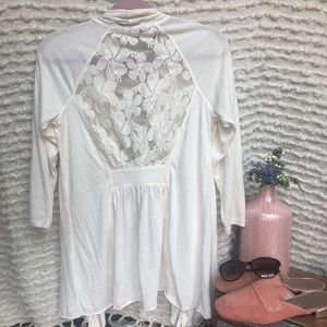 Cream Ruffle Cardigan with Lace, Medium